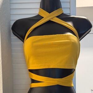 Yellow Halter Wrap Top